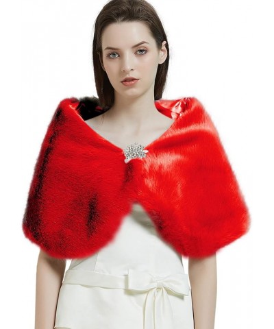 Women Faux Fur Shawl Wrap Scarf Wedding Shrug Stole Cape for Bridal Cover Up Evening Bridesmaids Red $21.27 Scarves