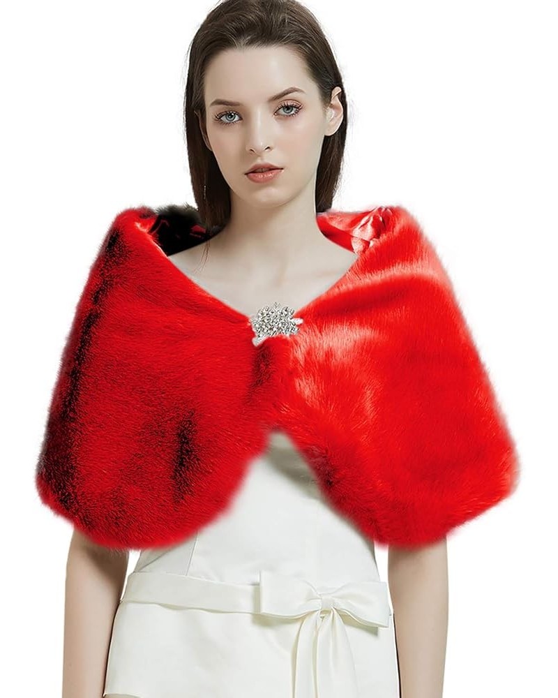 Women Faux Fur Shawl Wrap Scarf Wedding Shrug Stole Cape for Bridal Cover Up Evening Bridesmaids Red $21.27 Scarves