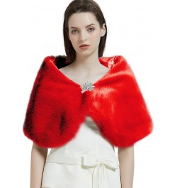 Women Faux Fur Shawl Wrap Scarf Wedding Shrug Stole Cape for Bridal Cover Up Evening Bridesmaids Red $21.27 Scarves