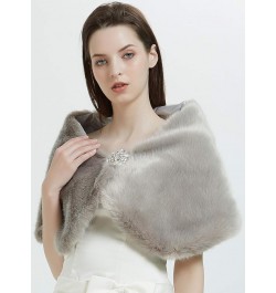 Women Faux Fur Shawl Wrap Scarf Wedding Shrug Stole Cape for Bridal Cover Up Evening Bridesmaids Red $21.27 Scarves