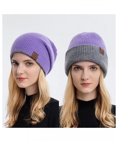 Beanie Hat for Men Women Soft Warm Slouchy Beanie Hat Fuzzy Lined Beanie Soft Daily Hat Purple-b $7.50 Skullies & Beanies