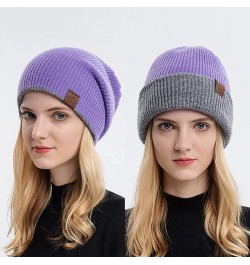 Beanie Hat for Men Women Soft Warm Slouchy Beanie Hat Fuzzy Lined Beanie Soft Daily Hat Purple-b $7.50 Skullies & Beanies