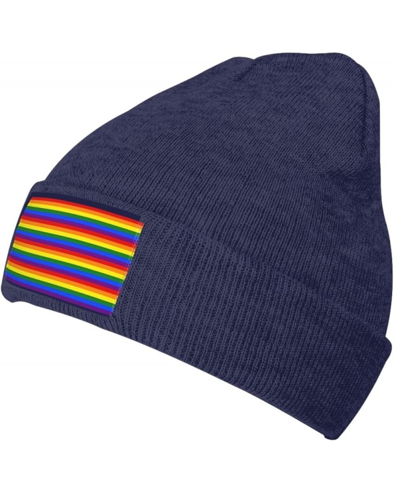 Rainbow Pattern Print Multi-Purpose Knitted Hat Unisex Winter Warm Hat, Outdoor Or Daily Wear,Soft Warm Navy Blue $9.38 Skull...