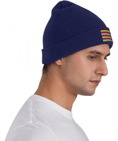 Rainbow Pattern Print Multi-Purpose Knitted Hat Unisex Winter Warm Hat, Outdoor Or Daily Wear,Soft Warm Navy Blue $9.38 Skull...