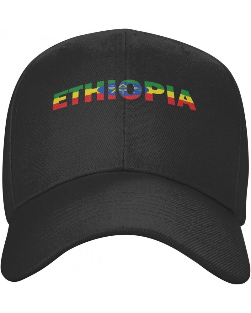 Ethiopia Flag Ethiopian Text Word Art Classic Duckbill Caps for Stylish Sun Protection Black $11.15 Baseball Caps