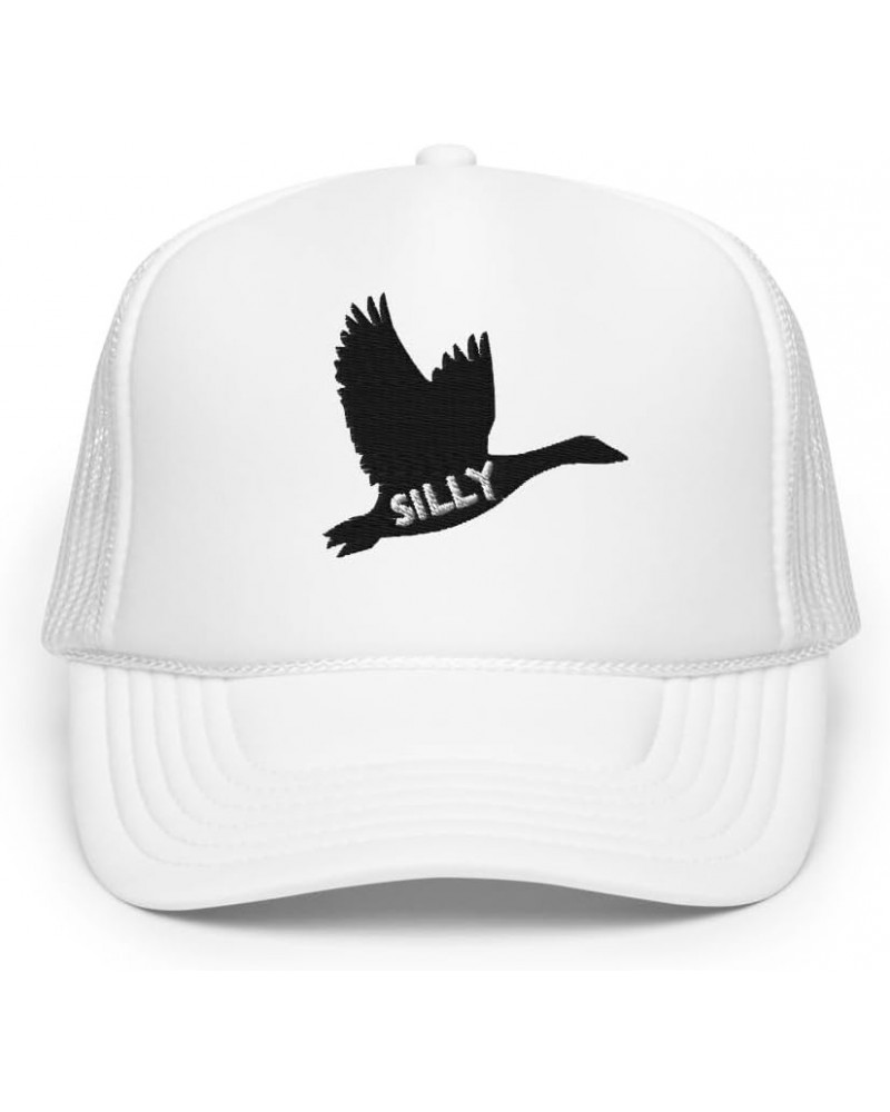 Silly Goose Embroidered Foam Trucker Hat - Silly Goose Trucker Cap - Funny Adjustable Baseball Hat White $16.99 Baseball Caps