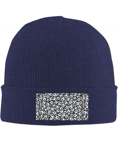 Interesting Fashion Autumn Winter Man Woman Pile of Footballs Print Beanie Hat Warm Hat Knit Hedging Cap Navy Blue $9.20 Skul...