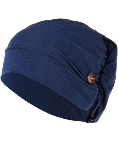 Lady Women Solid Color Turban Hat with Buttons Cancer Chemo Hair Loss Headwrap Cap Casual Head Wrap Cover Hats Navy $5.92 Sku...