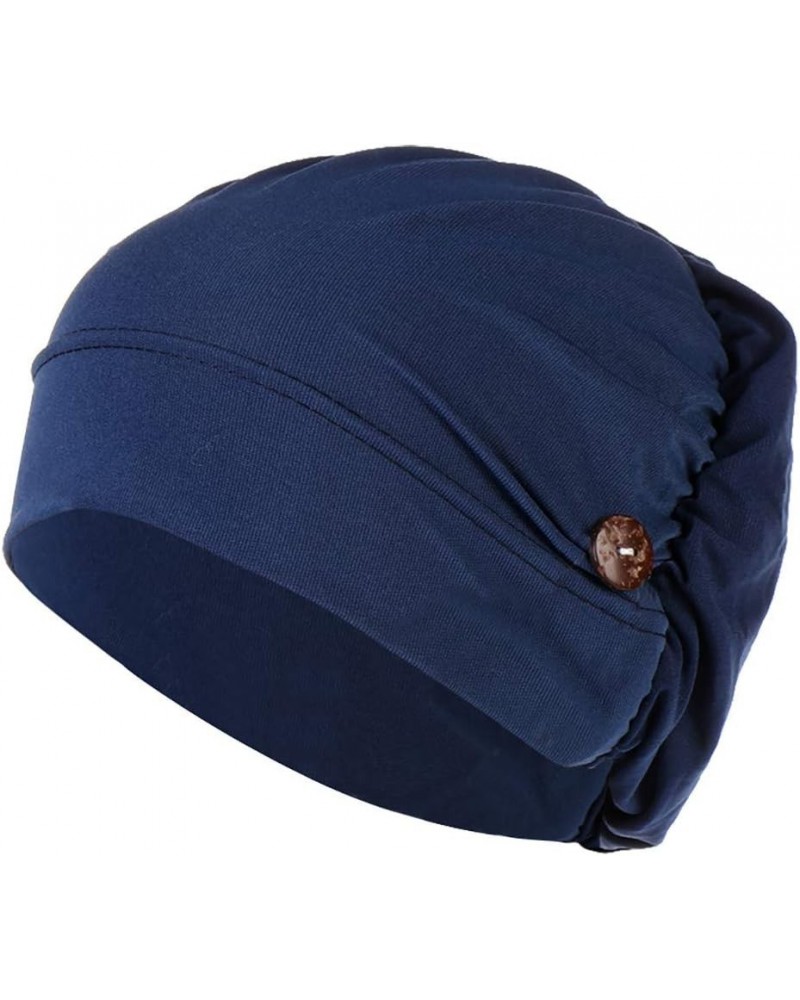 Lady Women Solid Color Turban Hat with Buttons Cancer Chemo Hair Loss Headwrap Cap Casual Head Wrap Cover Hats Navy $5.92 Sku...