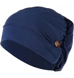 Lady Women Solid Color Turban Hat with Buttons Cancer Chemo Hair Loss Headwrap Cap Casual Head Wrap Cover Hats Navy $5.92 Sku...