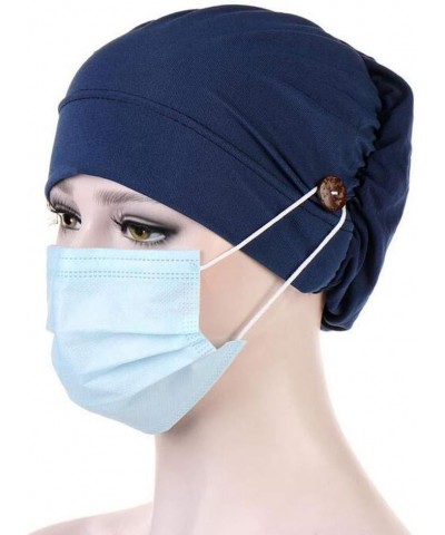 Lady Women Solid Color Turban Hat with Buttons Cancer Chemo Hair Loss Headwrap Cap Casual Head Wrap Cover Hats Navy $5.92 Sku...