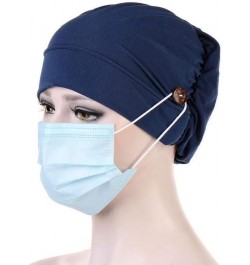 Lady Women Solid Color Turban Hat with Buttons Cancer Chemo Hair Loss Headwrap Cap Casual Head Wrap Cover Hats Navy $5.92 Sku...