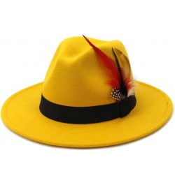 Fashion Feather Decor Wool Fedora Hats for Women & Men, Wide Brim Gangster Gentleman Felt Jazz Hat Yellow $19.00 Fedoras