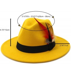 Fashion Feather Decor Wool Fedora Hats for Women & Men, Wide Brim Gangster Gentleman Felt Jazz Hat Yellow $19.00 Fedoras