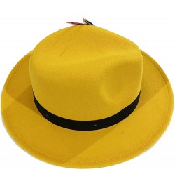 Fashion Feather Decor Wool Fedora Hats for Women & Men, Wide Brim Gangster Gentleman Felt Jazz Hat Yellow $19.00 Fedoras