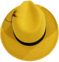 Fashion Feather Decor Wool Fedora Hats for Women & Men, Wide Brim Gangster Gentleman Felt Jazz Hat Yellow $19.00 Fedoras