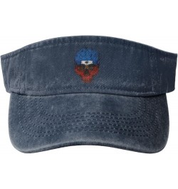 Haitian Flag Haitian Skull Sport Sun Visor Hat Cotton Ball Caps Empty Top Baseball Sun Cap Navy Blue $11.72 Visors