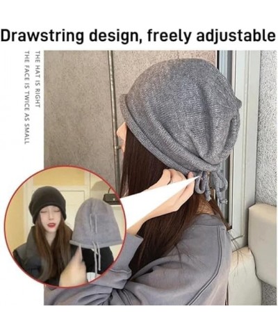 Pop Style Show Face Smaller Stacked Hat, Slouchy Knit Folded Hat, Drawstring Stack Hat for Women Coffee+black $13.79 Skullies...