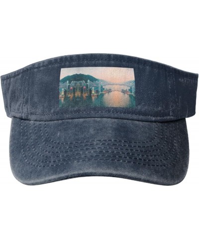 Hong Kong Adult Sunscreen Visor Hats Womens Men Wide Brim Beach Sun Visor Hat Open Top Design Navy Blue $13.84 Visors