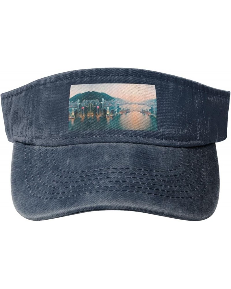 Hong Kong Adult Sunscreen Visor Hats Womens Men Wide Brim Beach Sun Visor Hat Open Top Design Navy Blue $13.84 Visors