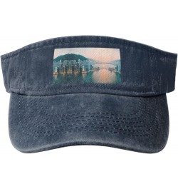 Hong Kong Adult Sunscreen Visor Hats Womens Men Wide Brim Beach Sun Visor Hat Open Top Design Navy Blue $13.84 Visors