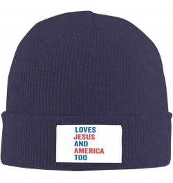 Jesus and America Too Beanie Knit Women Hats Black Daily Knit Ribbed Cap Men Winter Warm Hat Navy Blue $9.93 Skullies & Beanies