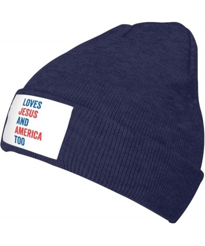 Jesus and America Too Beanie Knit Women Hats Black Daily Knit Ribbed Cap Men Winter Warm Hat Navy Blue $9.93 Skullies & Beanies