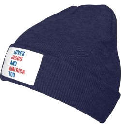 Jesus and America Too Beanie Knit Women Hats Black Daily Knit Ribbed Cap Men Winter Warm Hat Navy Blue $9.93 Skullies & Beanies