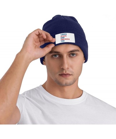 Jesus and America Too Beanie Knit Women Hats Black Daily Knit Ribbed Cap Men Winter Warm Hat Navy Blue $9.93 Skullies & Beanies