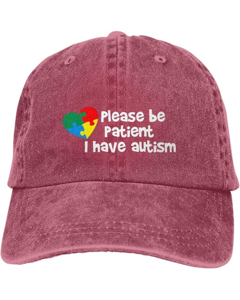 Please Be Patient I Have Autism Sunhat Distressed Washed Denim Cowboy Baseball Cap Classic Dad Hat Men Women Red $12.49 Baseb...