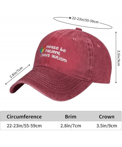 Please Be Patient I Have Autism Sunhat Distressed Washed Denim Cowboy Baseball Cap Classic Dad Hat Men Women Red $12.49 Baseb...