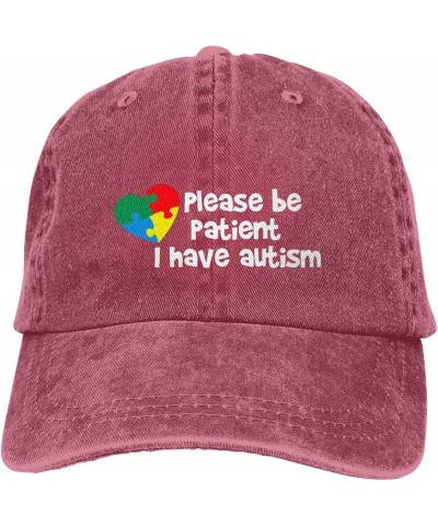 Please Be Patient I Have Autism Sunhat Distressed Washed Denim Cowboy Baseball Cap Classic Dad Hat Men Women Red $12.49 Baseb...