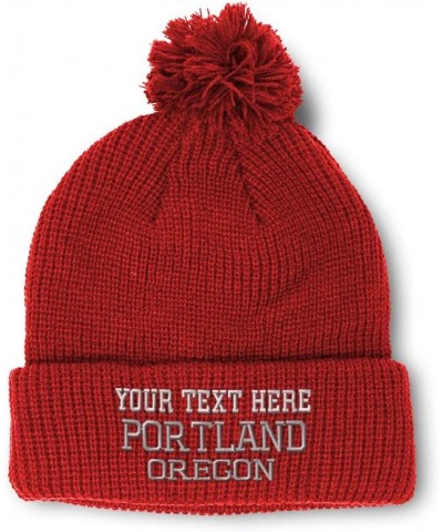 Custom Pom Pom Beanies for Women Oregon Portland United States Embroidery Skull Cap Acrylic 1 Size Red Personalized Text Here...