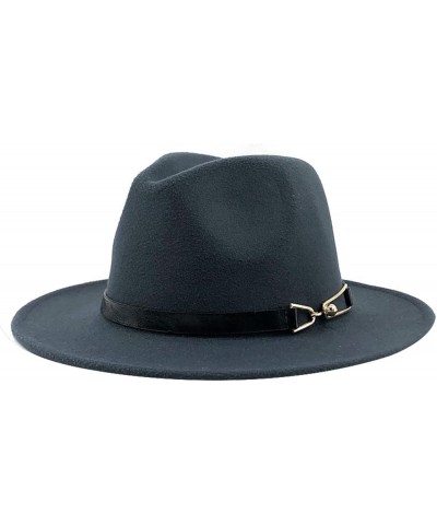 Womens Fedora Hat Women Wide Brim Panama Cap Black Belt with Metal Buckle Fedoras Fashion Jazz Hats 56-60CM Winter 16 $20.93 ...