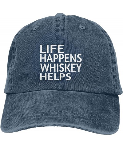 Life Happens Whiskey Helps Ponytail Baseball Cap Vintage Denim Cowboy Hat Washed Trucker Hats Navy Blue $8.74 Baseball Caps