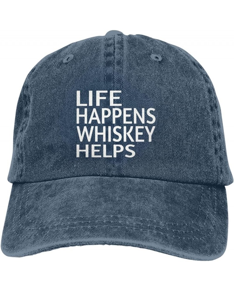 Life Happens Whiskey Helps Ponytail Baseball Cap Vintage Denim Cowboy Hat Washed Trucker Hats Navy Blue $8.74 Baseball Caps