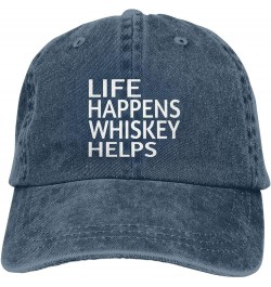 Life Happens Whiskey Helps Ponytail Baseball Cap Vintage Denim Cowboy Hat Washed Trucker Hats Navy Blue $8.74 Baseball Caps