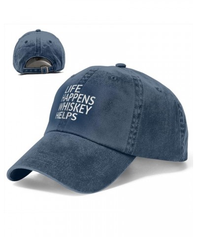 Life Happens Whiskey Helps Ponytail Baseball Cap Vintage Denim Cowboy Hat Washed Trucker Hats Navy Blue $8.74 Baseball Caps