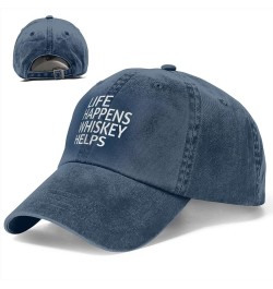 Life Happens Whiskey Helps Ponytail Baseball Cap Vintage Denim Cowboy Hat Washed Trucker Hats Navy Blue $8.74 Baseball Caps