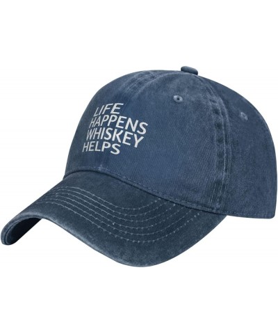 Life Happens Whiskey Helps Ponytail Baseball Cap Vintage Denim Cowboy Hat Washed Trucker Hats Navy Blue $8.74 Baseball Caps