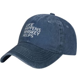 Life Happens Whiskey Helps Ponytail Baseball Cap Vintage Denim Cowboy Hat Washed Trucker Hats Navy Blue $8.74 Baseball Caps