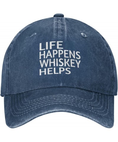 Life Happens Whiskey Helps Ponytail Baseball Cap Vintage Denim Cowboy Hat Washed Trucker Hats Navy Blue $8.74 Baseball Caps