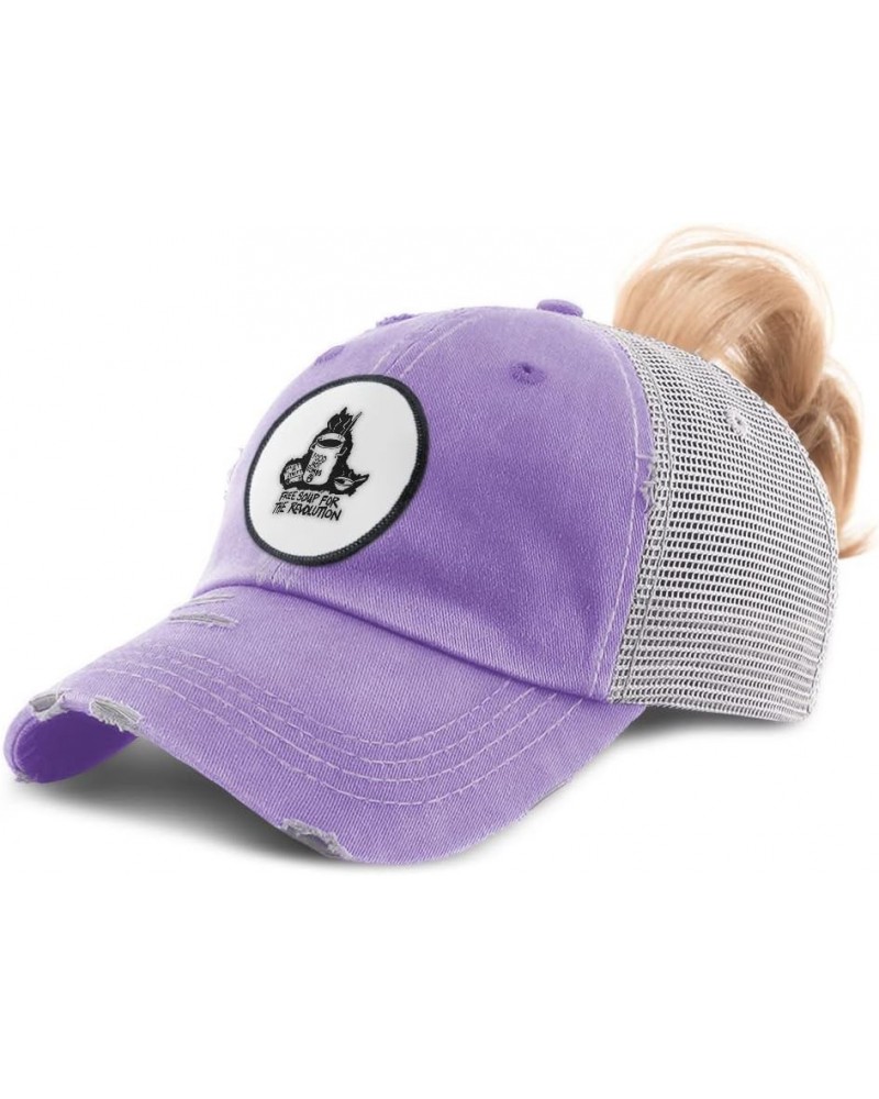 Womens High Ponytail Cap Soup for The Revolution Vintage Look Food & Beverage Lavender Circle Patch $15.59 Baseball Caps