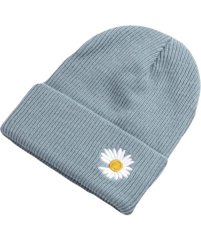 Beanies Hats for Women Men Daisy Embroidery Solid Cool Knitted Hat Girls Mens Skull Cap Cuff Winter Warm Casual Blue $13.01 S...