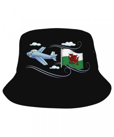 Bucket Hat Airplane with Wales Flag Fisherman's Cap Men and Women. Sun Hats Black $11.05 Bucket Hats