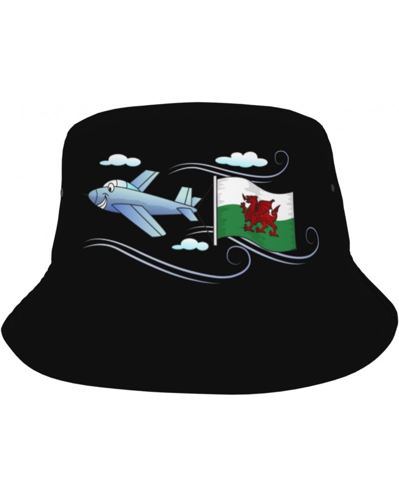 Bucket Hat Airplane with Wales Flag Fisherman's Cap Men and Women. Sun Hats Black $11.05 Bucket Hats