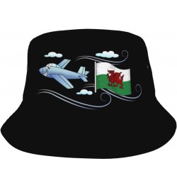 Bucket Hat Airplane with Wales Flag Fisherman's Cap Men and Women. Sun Hats Black $11.05 Bucket Hats