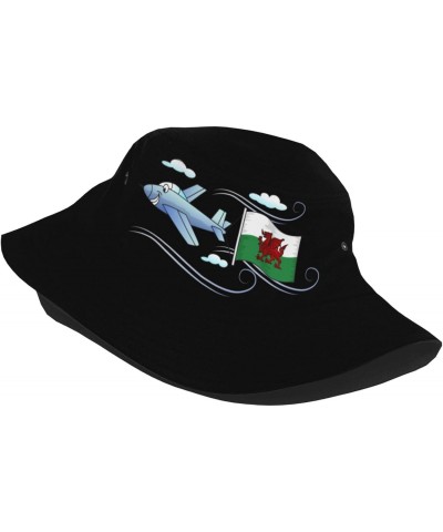 Bucket Hat Airplane with Wales Flag Fisherman's Cap Men and Women. Sun Hats Black $11.05 Bucket Hats