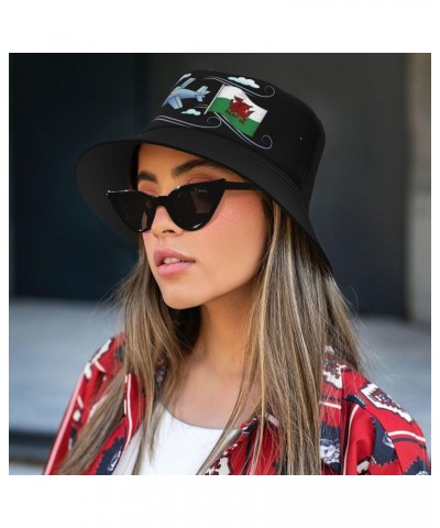 Bucket Hat Airplane with Wales Flag Fisherman's Cap Men and Women. Sun Hats Black $11.05 Bucket Hats