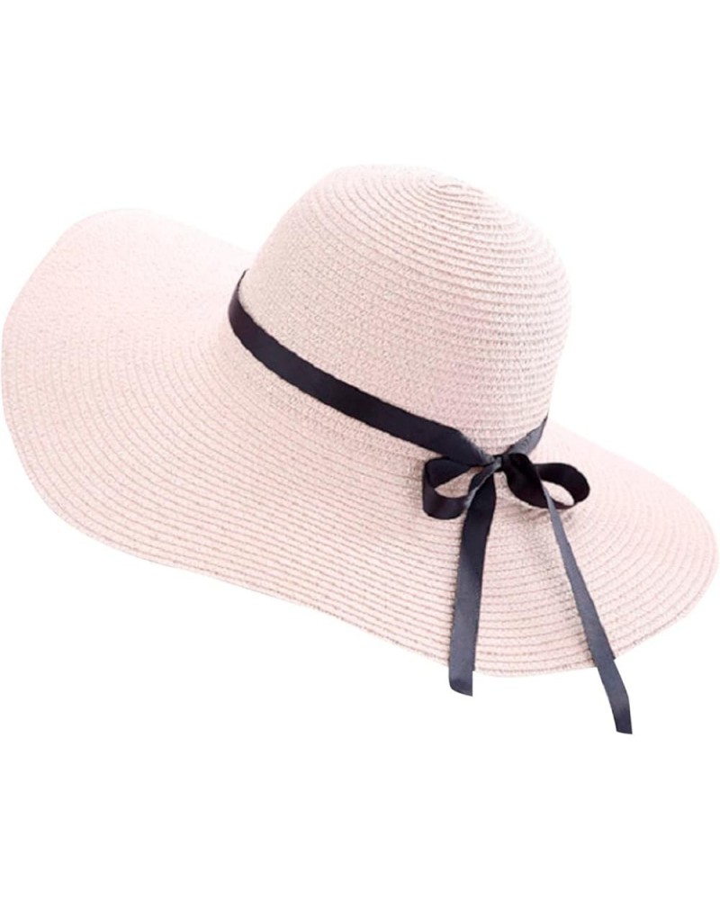 Women's Travel Hats Ladies Big Brim Straw Hat Sun Floppy Wide Brim Hats Bow Knot Folding Beach Solid Outdoor Caps Pink $10.85...